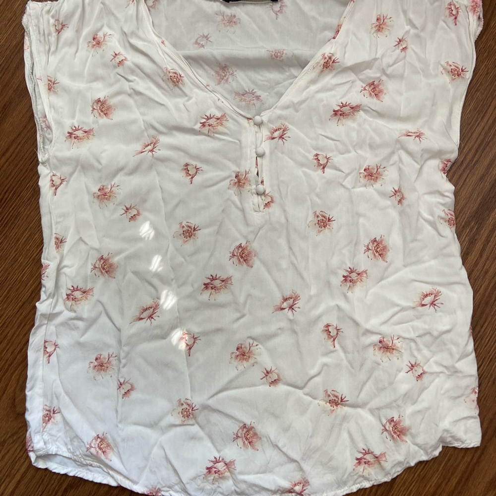 White blouse with blush pink flowers
